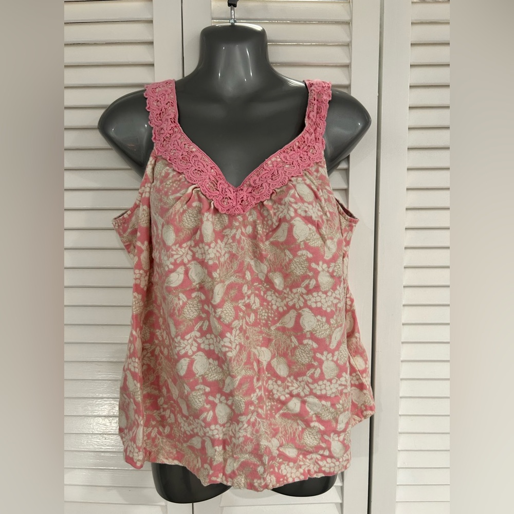 Talbots cotton flannel pajama tank top with crocheted lace on straps size medium